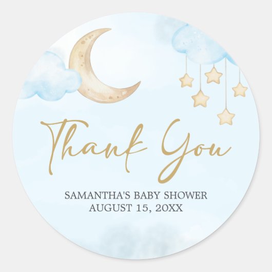 Blue Over the Moon Baby Shower Ronde Sticker (Voorkant)