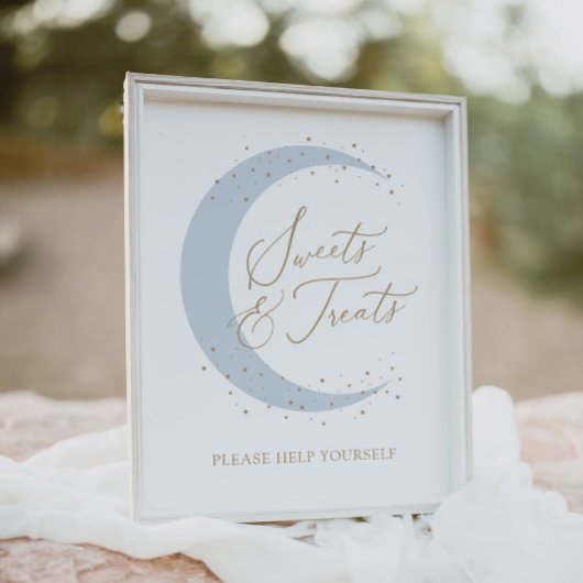 Blue Over the Moon Baby shower Snoepjes en lekkern Poster