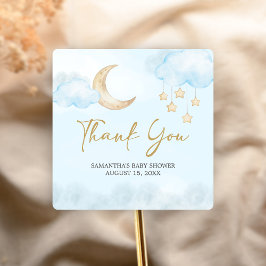 Blue Over the Moon Baby Shower Square Sticker