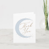 Blue Over the Moon Boy Baby shower Bedankkaart (Voorkant)