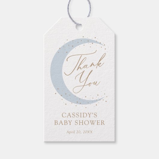 Blue Over the Moon Boy Baby shower Cadeaulabel (Voorkant)