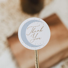 Blue Over the Moon Boy Baby shower Ronde Sticker