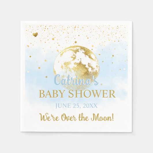 Blue Over the Moon en Stars Celestial Baby shower Servet (Voorkant)