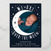 Blue Over The Moon Kaart voor geboorteaankondiging (Voorkant)