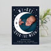 Blue Over The Moon Kaart voor geboorteaankondiging (Staand Voorkant)