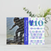 Blue Owl 10th Birthday Party Photo Invitations Kaart (Staand voorkant)
