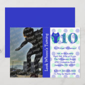 Blue Owl 10th Birthday Party Photo Invitations Kaart (Voorkant / Achterkant)