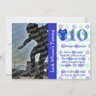 Blue Owl 10th Birthday Party Photo Invitations Kaart
