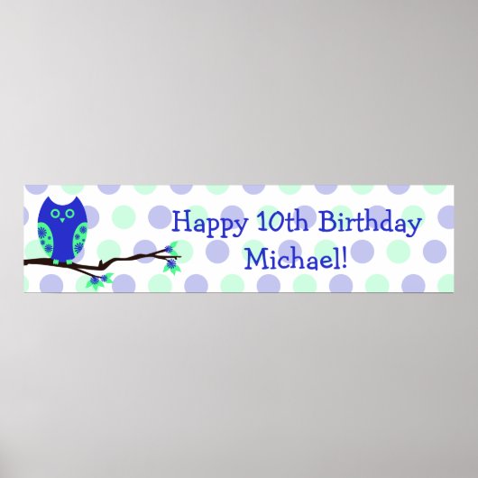 Blue Owl 10th Birthday Personalized Sign Poster (Voorkant)