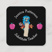 Blue Owl and Apples Educator Contact Kaarten Vierkante Visitekaartje (Voorkant)