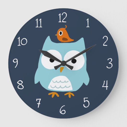 Blue Owl and Cute Oranje Bird Grote Klok (Voorkant)