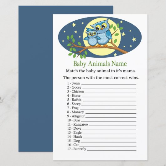 Blue Owl Baby Animals Name Game (Voorkant / Achterkant)