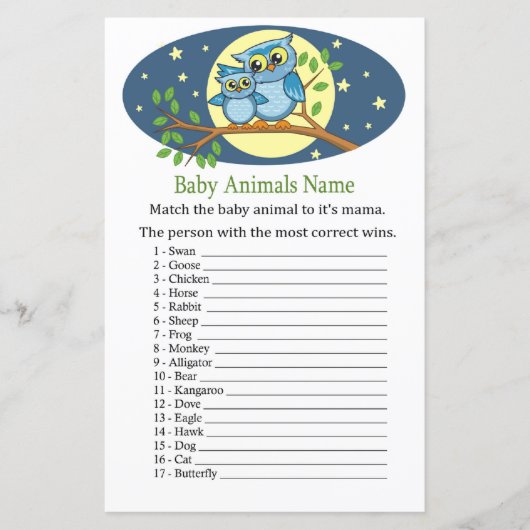 Blue Owl Baby Animals Name Game (Voorkant)