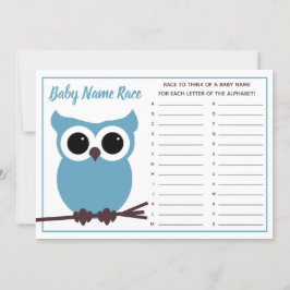 Blue Owl Baby Name Race Baby shower Game Kaart