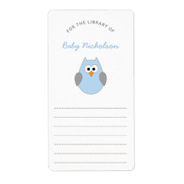 Blue Owl baby shower bibliotheek boekenplaten Etiket