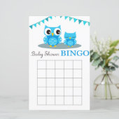 Blue Owl baby shower bingo card (Staand voorkant)
