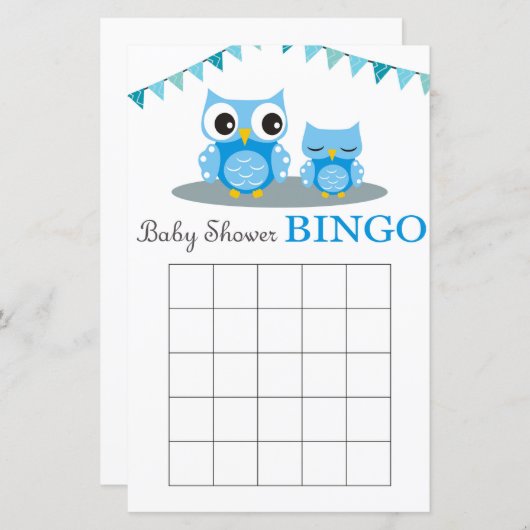 Blue Owl baby shower bingo card (Voorkant / Achterkant)