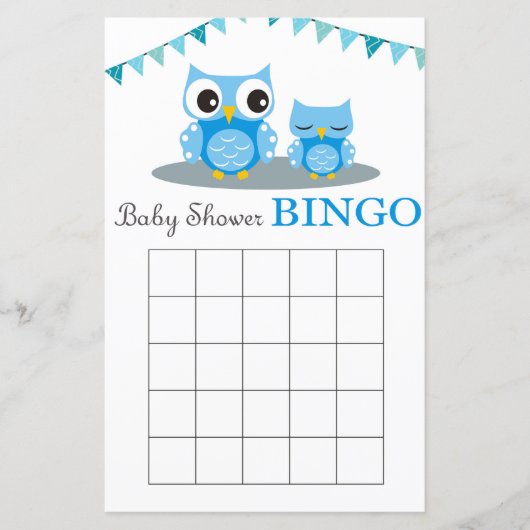 Blue Owl baby shower bingo card (Voorkant)