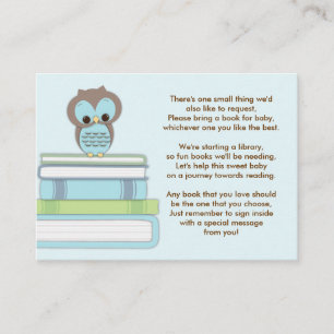 Blue Owl Baby shower Boek Invoegen Verzoek Kaart