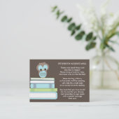 Blue Owl Baby shower Boek Invoegen Verzoek Kaart (Staand voorkant)