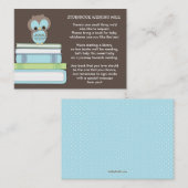 Blue Owl Baby shower Boek Invoegen Verzoek Kaart (Voorkant / Achterkant)
