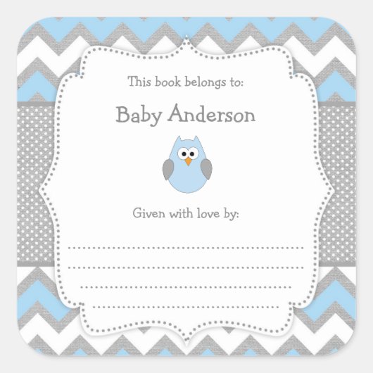 Blue Owl Baby shower boek Vierkante Sticker (Voorkant)