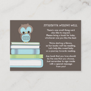 Blue Owl Baby shower Book Insert Request Card Informatiekaartje
