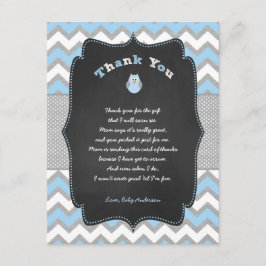 Blue Owl baby shower dank u nota met gedicht Bedankkaart
