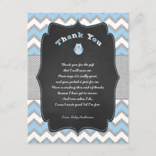 Blue Owl baby shower dank u nota met gedicht Bedankkaart