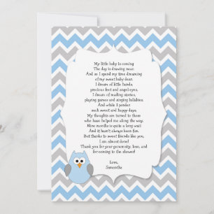 Blue Owl Baby shower dank u notities met gedicht