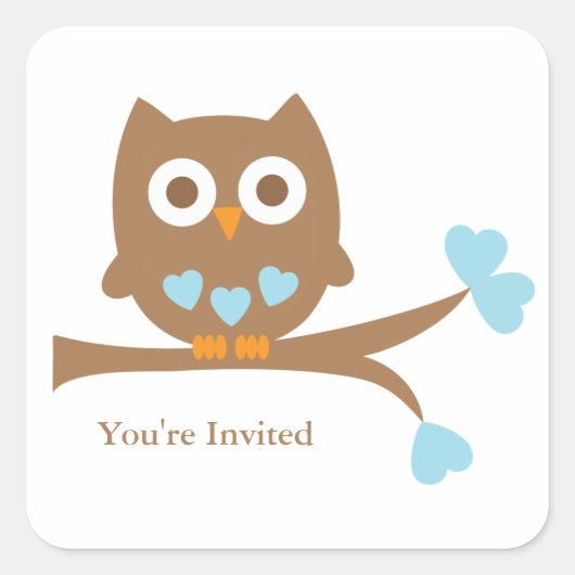 Blue Owl Baby shower Envelope Seal Vierkante Sticker (Voorkant)