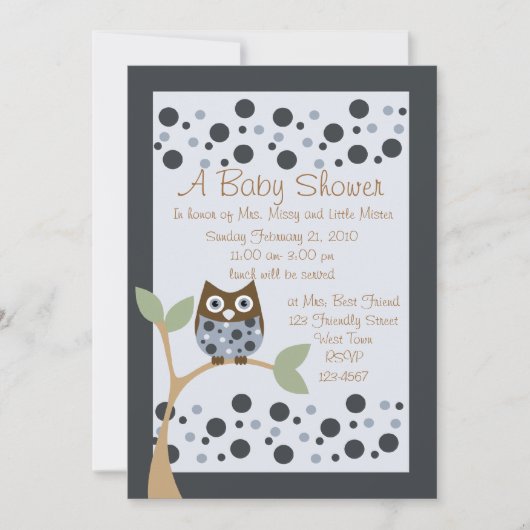 Blue Owl Baby shower Invitation Kaart (Voorkant)
