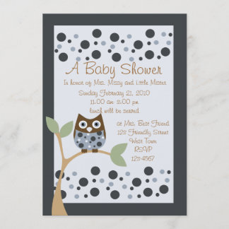 Blue Owl Baby shower Invitation Kaart