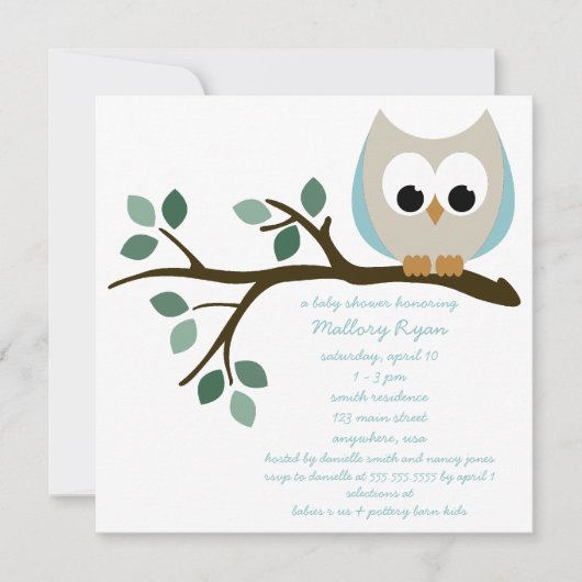 Blue Owl Baby shower Invitation Kaart (Voorkant)
