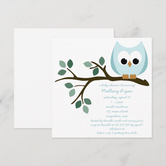 Blue Owl Baby shower Invitation Kaart (Voorkant / Achterkant)