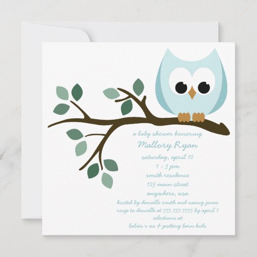 Blue Owl Baby shower Invitation Kaart (Voorkant)