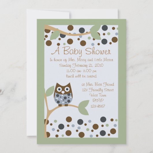 Blue Owl Baby shower Invitation Kaart (Voorkant)