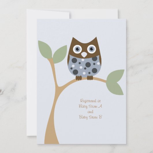 Blue Owl Baby shower Invitation Kaart (Achterkant)