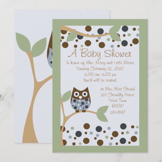 Blue Owl Baby shower Invitation Kaart (Voorkant / Achterkant)