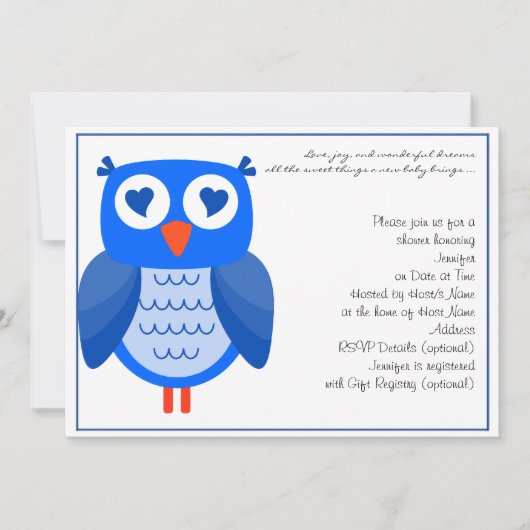 Blue Owl Baby shower Invitation Kaart (Voorkant)