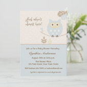 Blue Owl, Baby shower voor jongens Kaart (Staand voorkant)