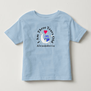 Blue Owl Birthday add name, ik ben 3 jaar oud Kinder Shirts
