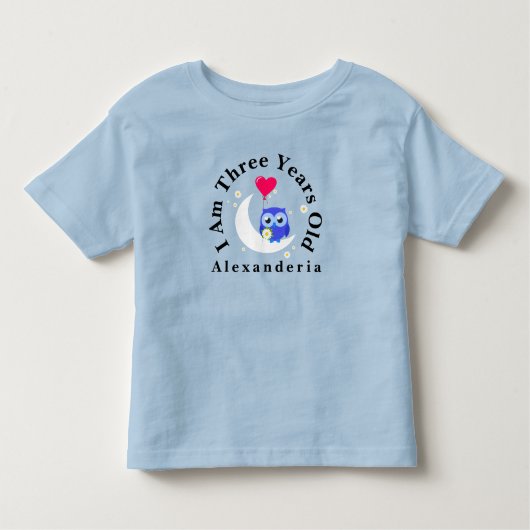 Blue Owl Birthday add name, ik ben 3 jaar oud Kinder Shirts (Voorkant)