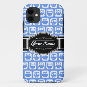 Blue Owl Black - Gepersonaliseerde naam iPhone 11 Hoesje