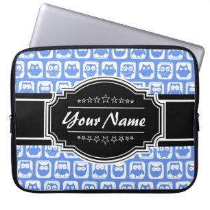 Blue Owl Black - Gepersonaliseerde naam Laptop Sleeve