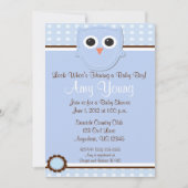 Blue Owl Boy Baby shower Persoonlijke Uitnodiging (Voorkant)