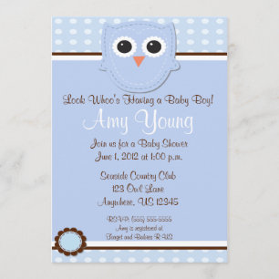 Blue Owl Boy Baby shower Persoonlijke Uitnodiging