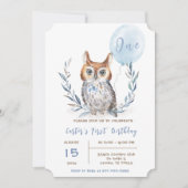 Blue Owl Boy Verjaardag Sjabloon Kaart (Voorkant)