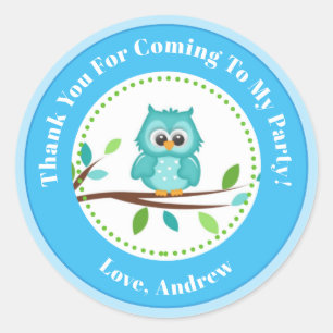 Blue Owl Boy Verjaardagsfeestje Favor Stickers