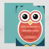 Blue Owl Cartoon Birthday Invitation Kaart voor jo (Voorkant / Achterkant)